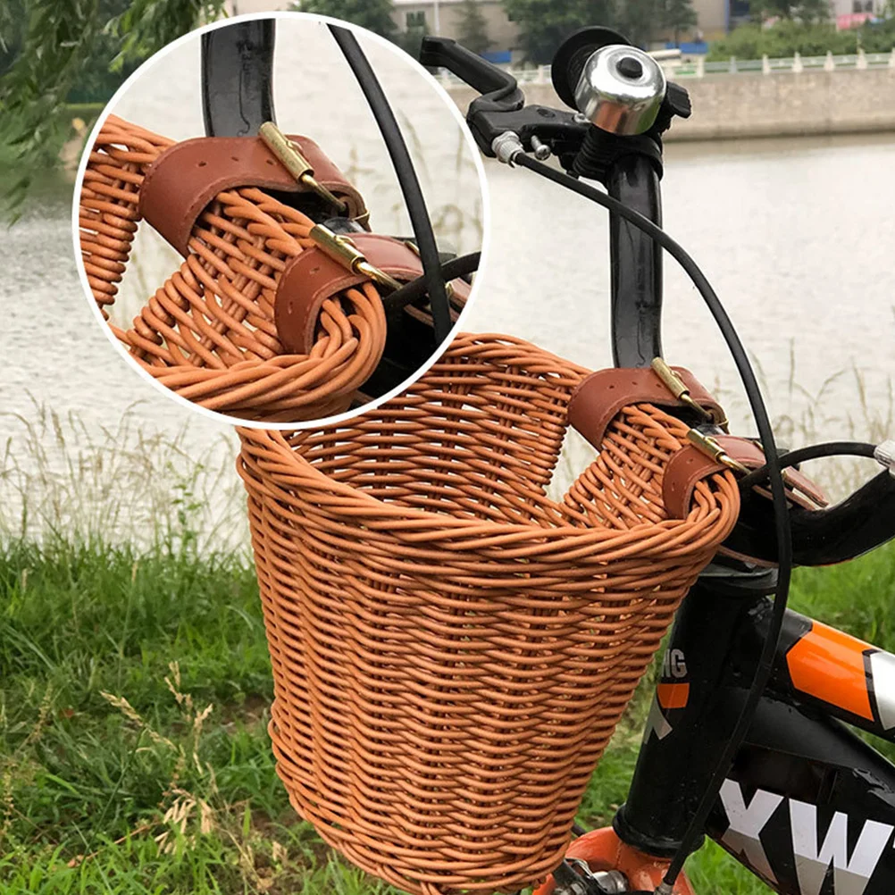 

1Pcs Dark Brown Front Bike Basket for Waterproof Wicker Design Large Capacity Scratch Resistant Easy Install No Tools