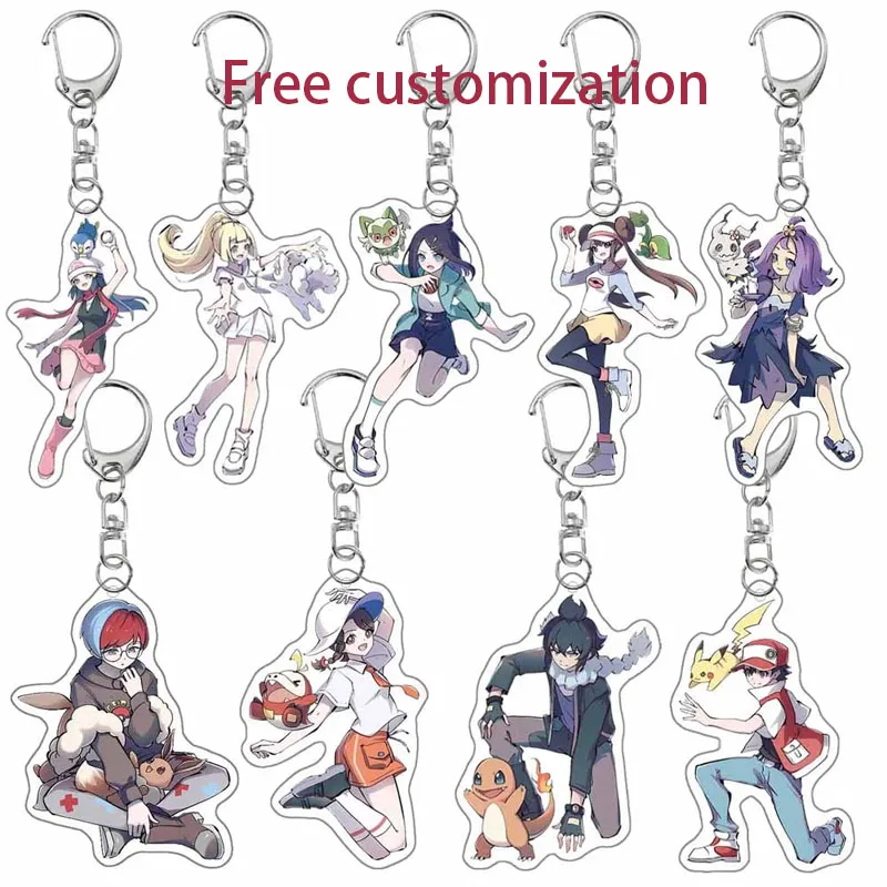 

Pokemon Anime Charmander Furret Eevee Lillie Red Piplup Rosa Lyra Belibolt Sprigatito Cartoon Cute Acrylic Keychain Pendant