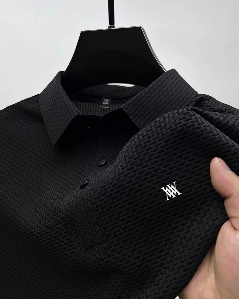 Men's White Waffle Textured Golf Polo Shirt Short Sleeve Breathable Quick Dry Lightweight Business Casual Daily Tops