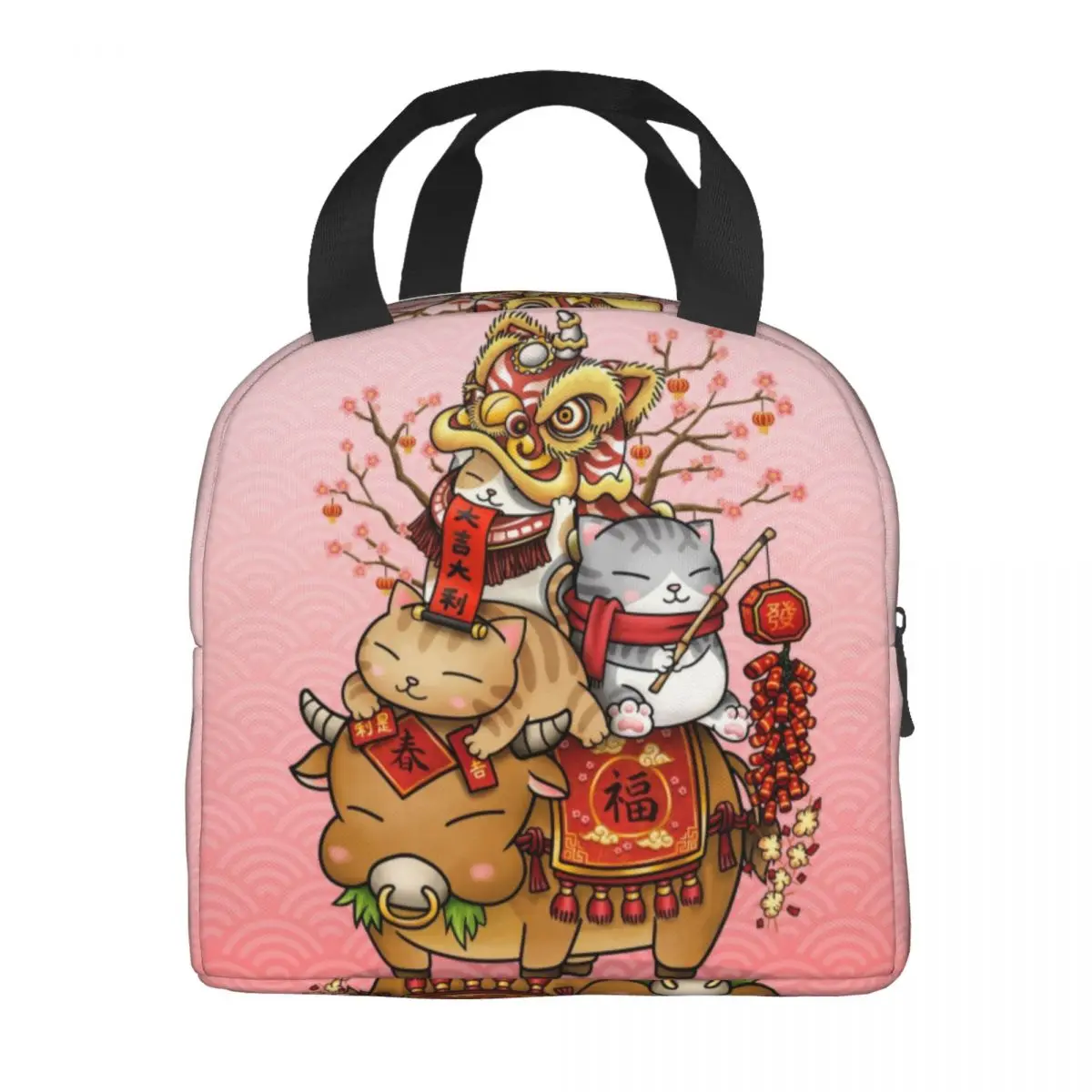 Lucky Cat Revolution Thermal Insulated Lunch Bags Women Japanese Maneki Neko Lunch Tote for Outdoor Picnic Food Box