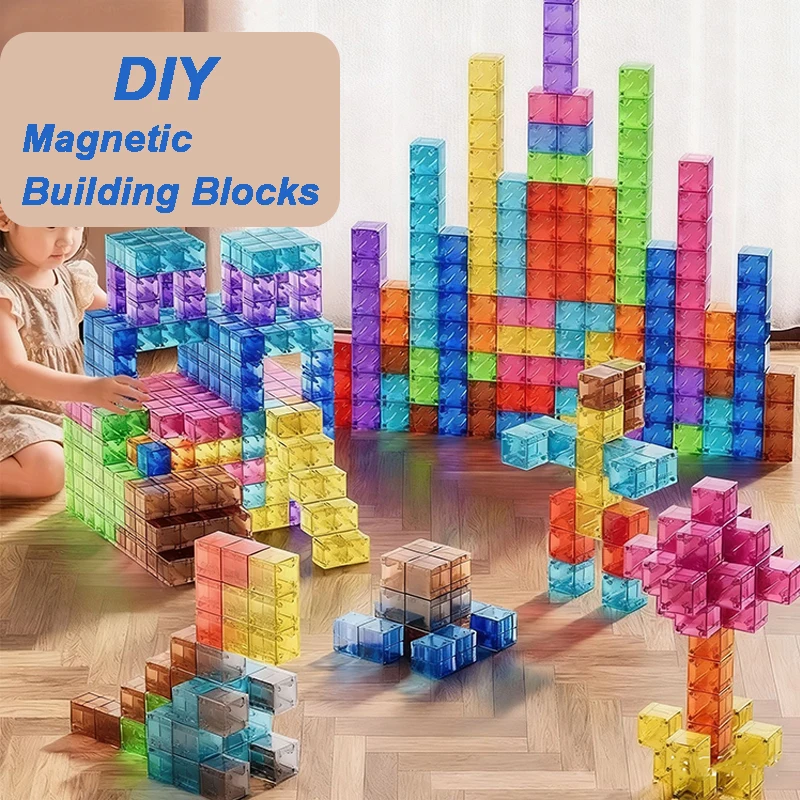 Nieuwe populaire transparante magnetische blokken bouwen magneetwereldset voor kind met voertuigen zintuiglijk constructiespeelgoed voor kinderen geschenken