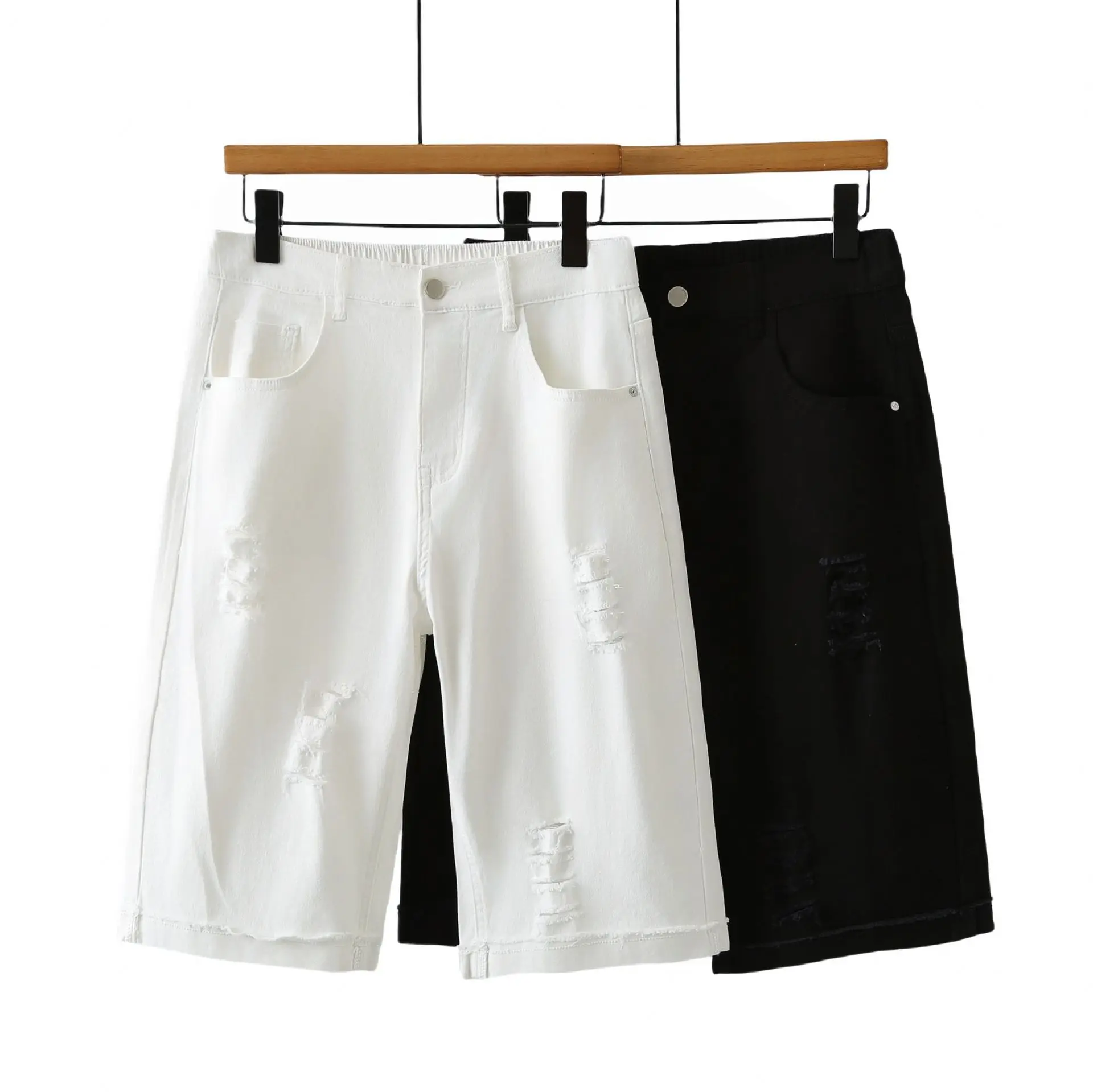 Summer Ripped Shorts New Fashion And Stylish Knee Length Pants For Plus Size Women 100KG Straight Bottoms 636