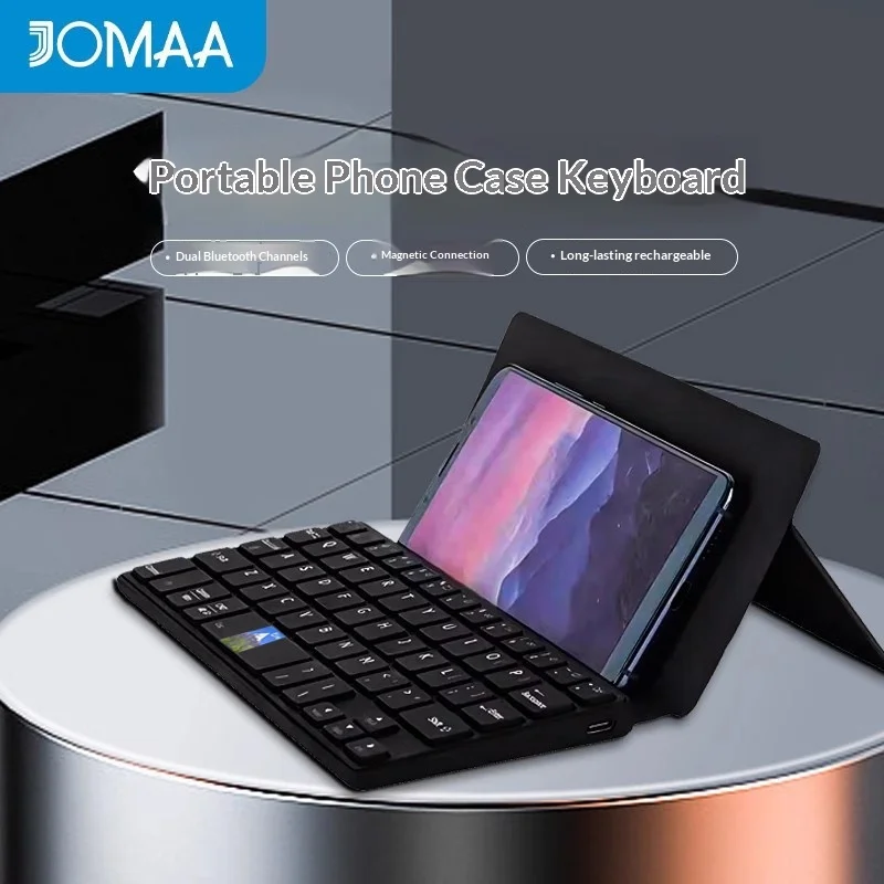 Jomaa Portable Bluetooth Keyboard Rechargeable Quiet Mini With Phone Stand Leather Case Type C Charging For Office Business Trip