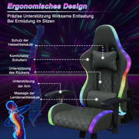 Anajqaqia Gaming Chair, Office Chairs, Lumbar Massage Function and LED Light Strip, U-shaped Neck Support Pillow and Adjustable