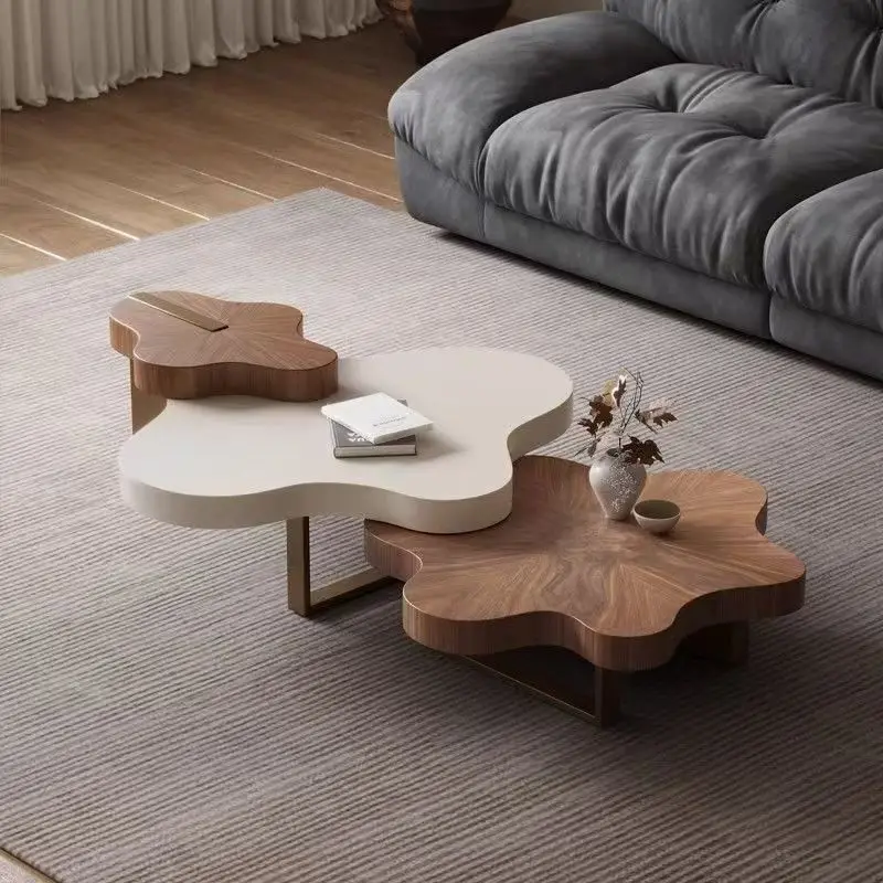 Cream cloud coffee table, solid wood Italian irregular living room light luxury Internet celebrity simple modern special-shaped