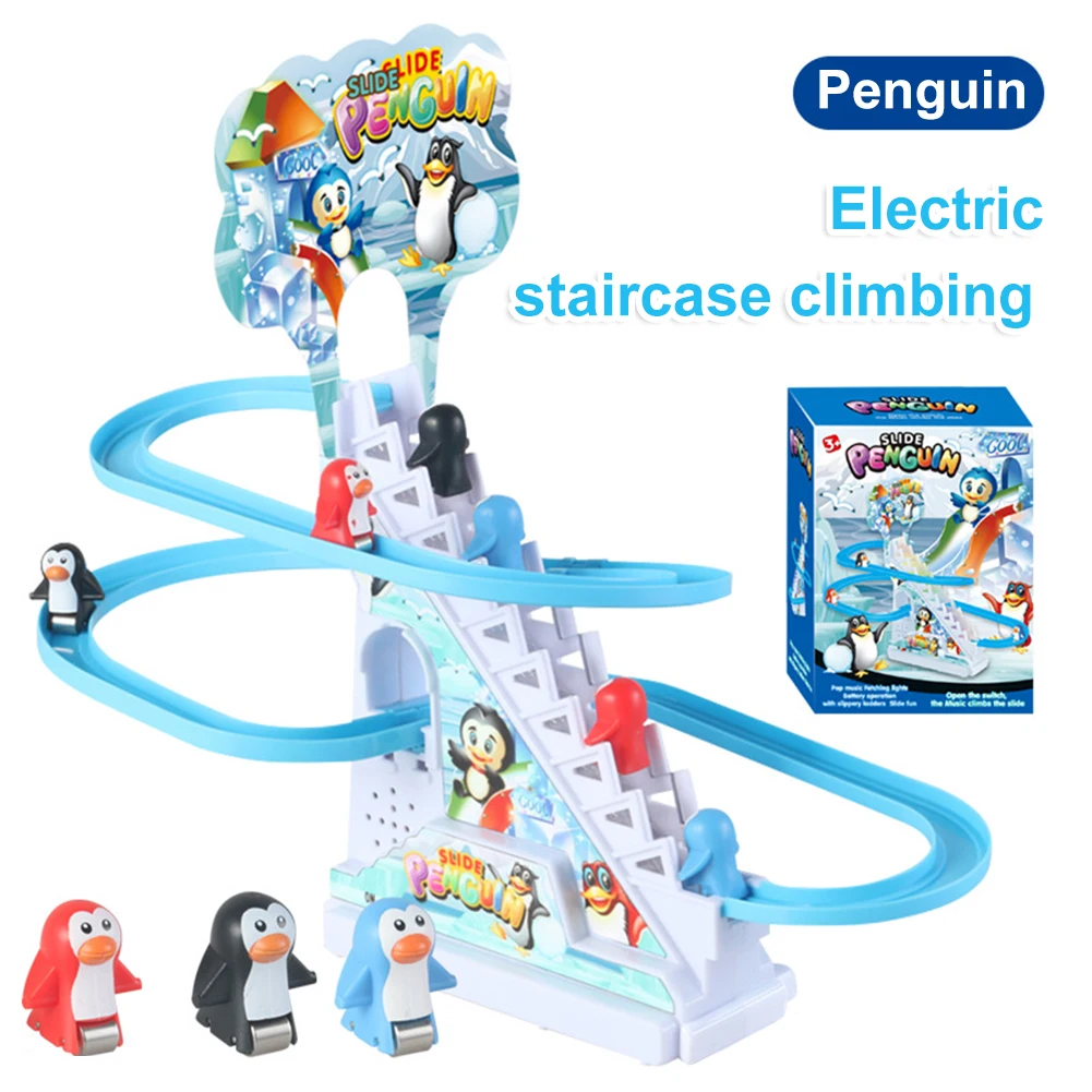 

Animals Stair Climbing Toy Electric Track Slide Toys Assembly Design Early Education Small Penguin Climbing Toys for Kids Child