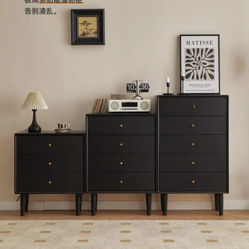 All solid wood chest of drawers black modern simple bedroom high bedside table