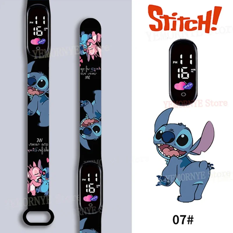 Disney Stitch jam tangan Digital anak-anak, tokoh Anime LED jam tangan bercahaya sentuh tahan air jam tangan olahraga elektronik hadiah ulang tahun anak