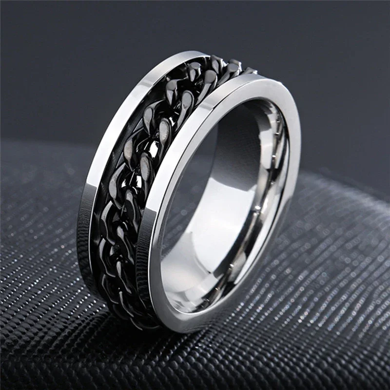 Fashion Rotatable Chain Link Ring for Women Titanium Steel Stainless Steel Corkscrew Charm Men's Jewelry Gift