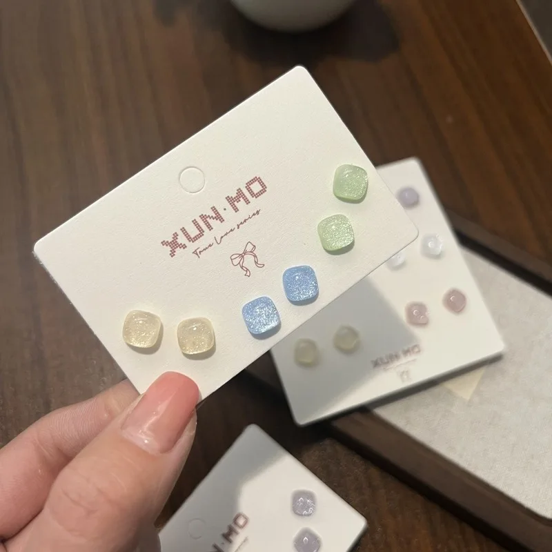 Dazzling Starry Sky Small Cube Earrings Set for Women2026New trendy clear and natural style cute sweet simple earrings for women