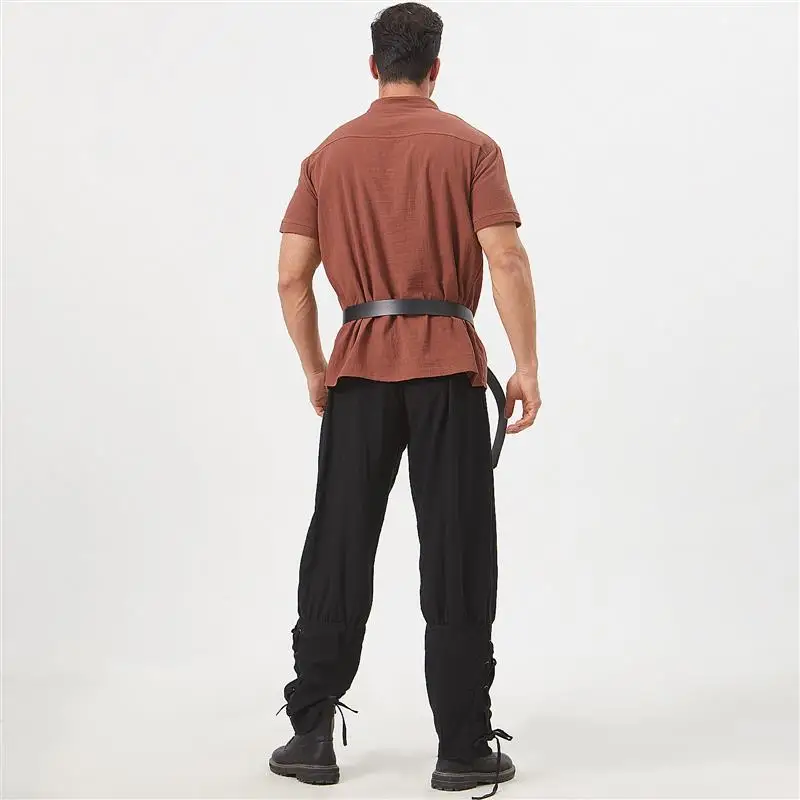 

loween New Medieval Retro Men's Long Coat Punk Sle Mid-Length Four Seasons Full Sve Long Pants Clothing Set