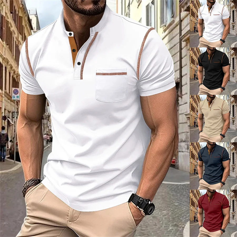 Camiseta masculina branca retalhos henley camisas causal o-pescoço manga curta t camisa masculina ginásio esportes topos camisetas esportivas fora roupas