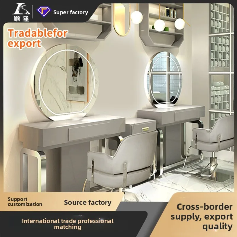 Barber shop simple perm and dye hair mirror table hair salon special hair cutting mirror stainless steel single and double sided