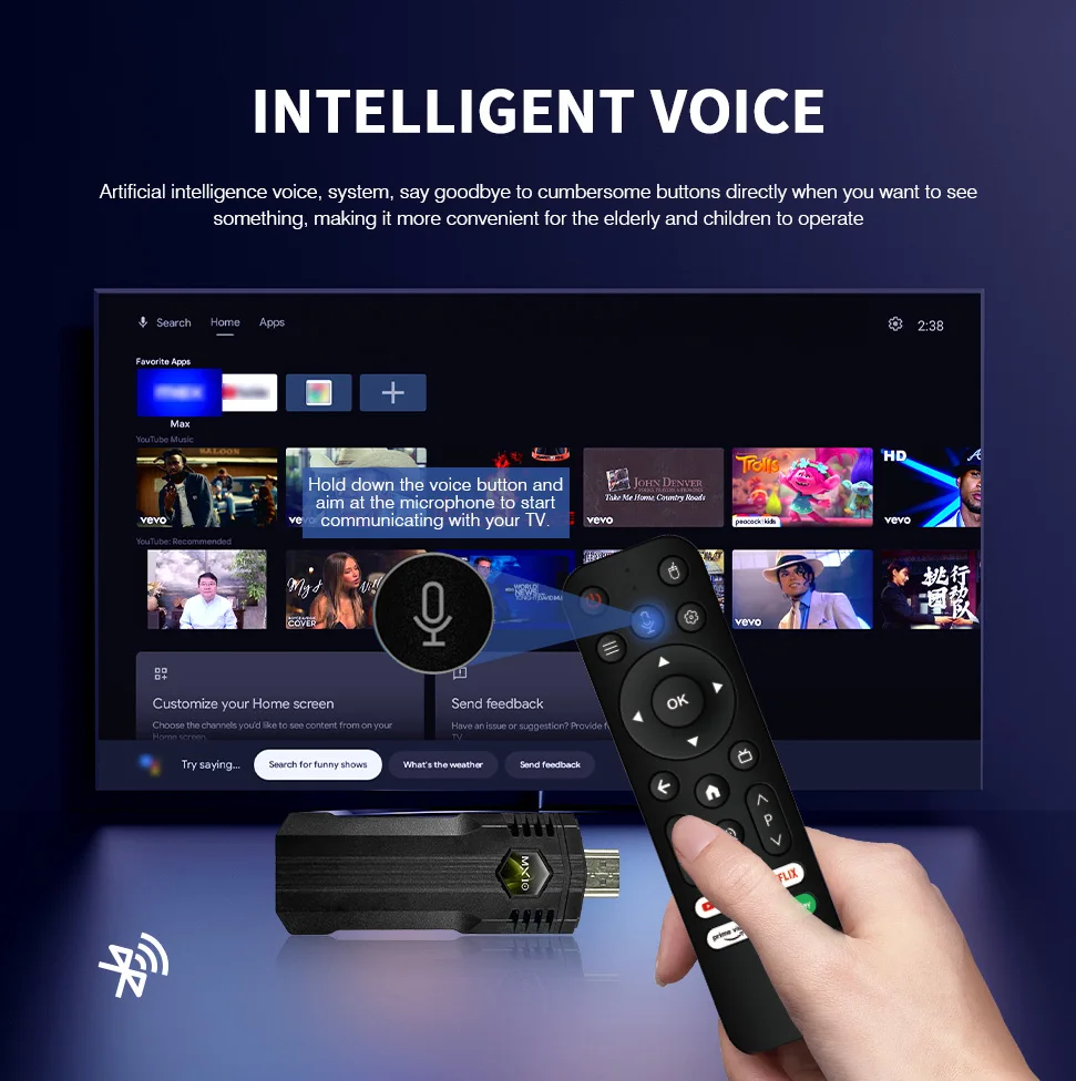 MX10 X1 عصا التلفاز الذكية Android13 H313 1080P HD TV box 2.4/5G WiFi TV استقبال لمشغل الوسائط Google YouTube Netflix