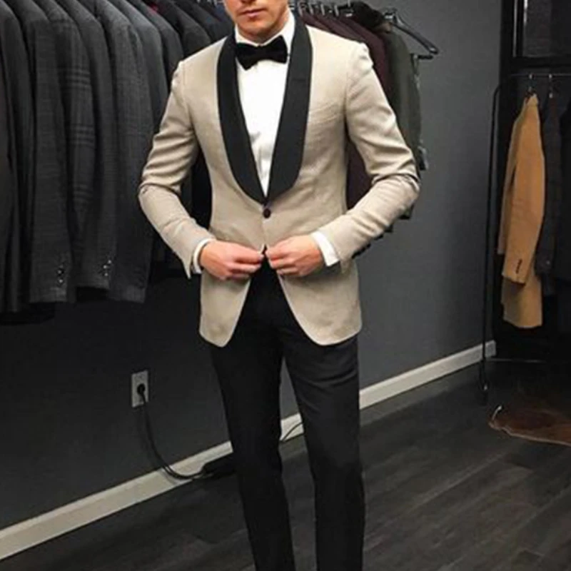 

2 Piece Slim Fit Italian Suits for Men With Balck Pants Custom Made Groom Wedding Tuxedo Prom Wedding Men Suit Set 2023