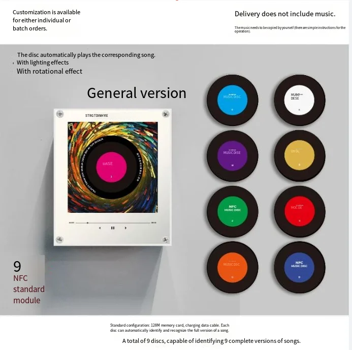 Refrigerator Magnetic Rotary Disc Machine,NFC Sensor&Night ,128G Memory Card,Automatic Singing Acrylic Creative Ornament