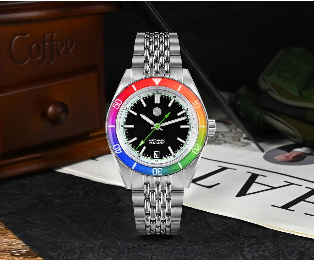 

San Martin 39.5mm Sapphire Rainbow Bezel Summer NH35 Mens Watch Dive 20Bar Automatic Timepiece Luxury 6H Date Relogios SN0116B-1