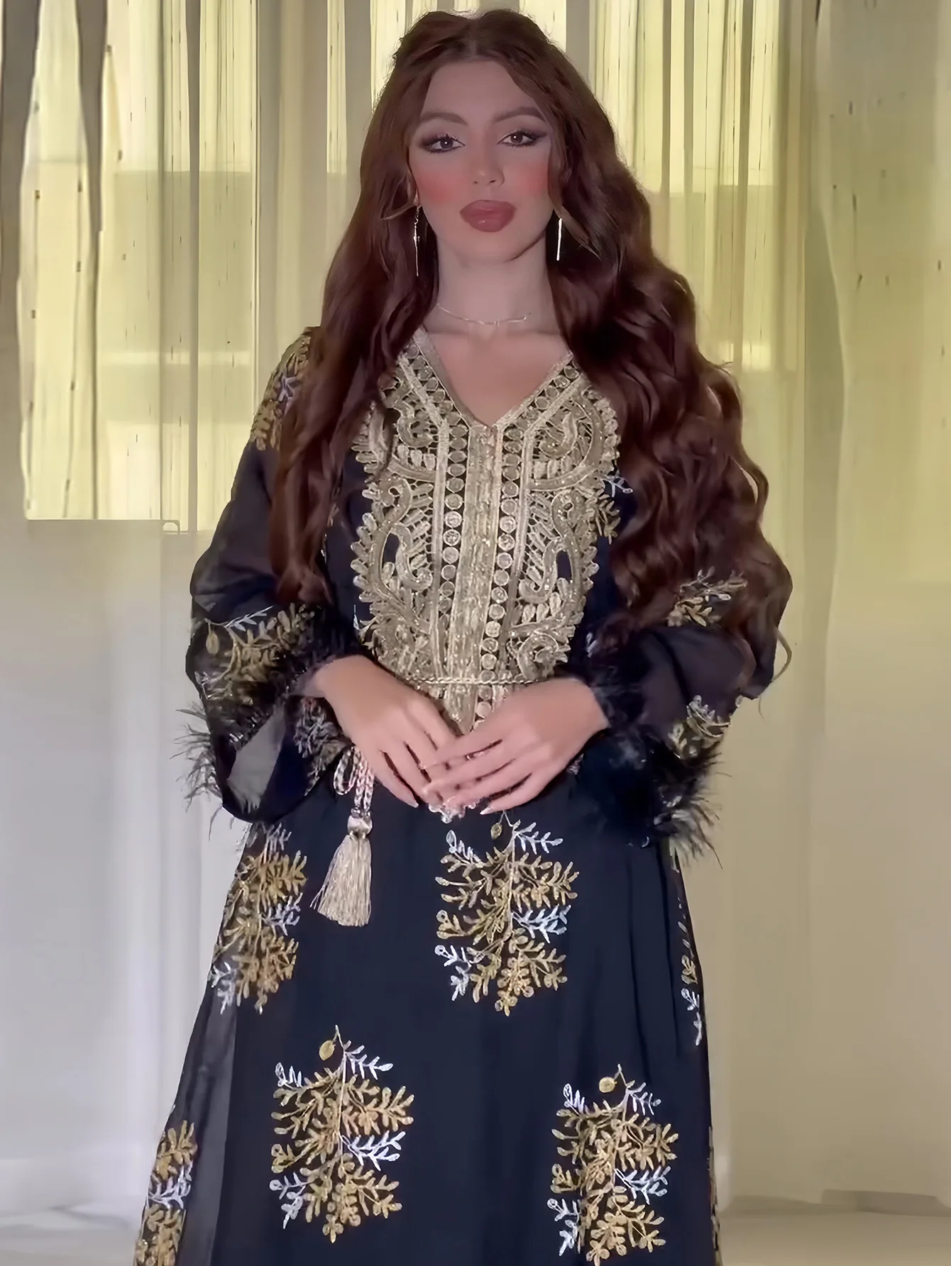 Abito da sera da sera donna Eid marocco Abaya musulmano ricamo islamico abiti caftano abiti Maxi Abaya Djellaba Jalabiya Robe