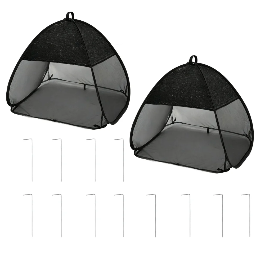 Black White Mesh Up Plant Shade Tent 56x56x56cm Garden Vegetable Flower Bird Protection Cover With Ground Stakes For Outdoor