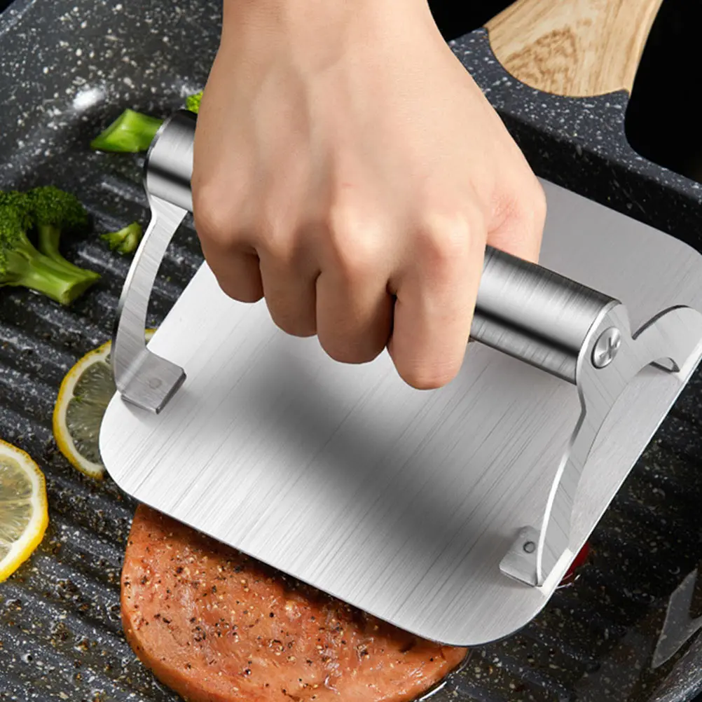 

1Pcs Burger Presser Kitchen Gadget Stainless Steel Nonstick Durable Meat Patty Maker Tool Silver Burger Presser