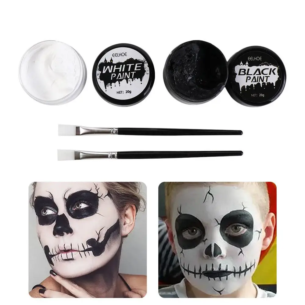 Long Lasting Halloween Face Paint Kit Fancy Dress Zombie White and Black Face Body Paints Skull Non Toxic