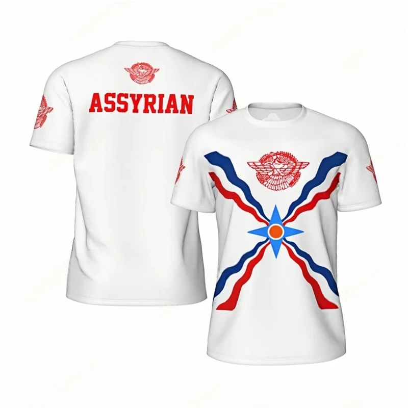 

Fashion Assyrian Flag Graphic Football T Shirts Summer Trend 3D National Emblem Printed T-shirts Casual Oversized Sports Tees
