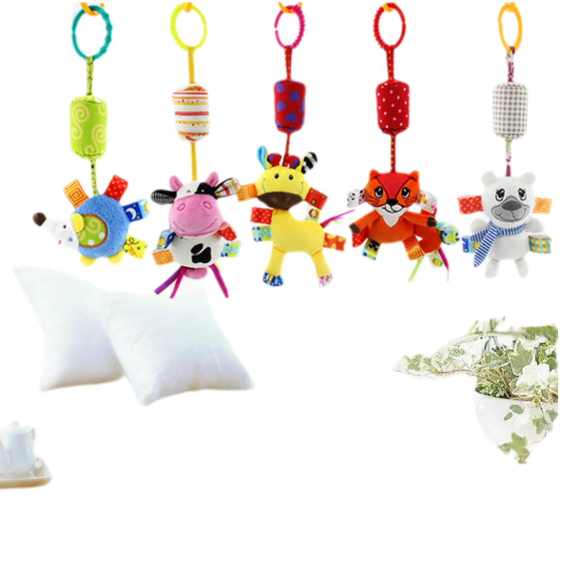 ของเล่นเขย่ามือเด็กแบบแขวนสำหรับติดเบาะรถยนต์ เปลเด็ก รถเข็นเด็ก ของเล่นเสริมพัฒนาการแบบมอนเตสซอรี่ ของเล่นผ้าพลัฌสำหรับเด็กอายุ 0-12 เดือน พร้อมยางกัดสำหรับเด็กแรกเกิด