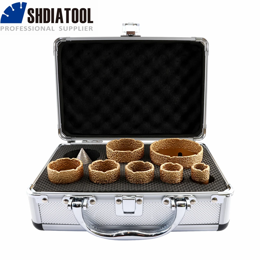 SHDIATOOL 8pcs 20-68mm Diamond Core Drill Chamferer Bits M14 Dry Vacuum Brazed Porcelain Tile Granite Marble Ceramic Hole Saw