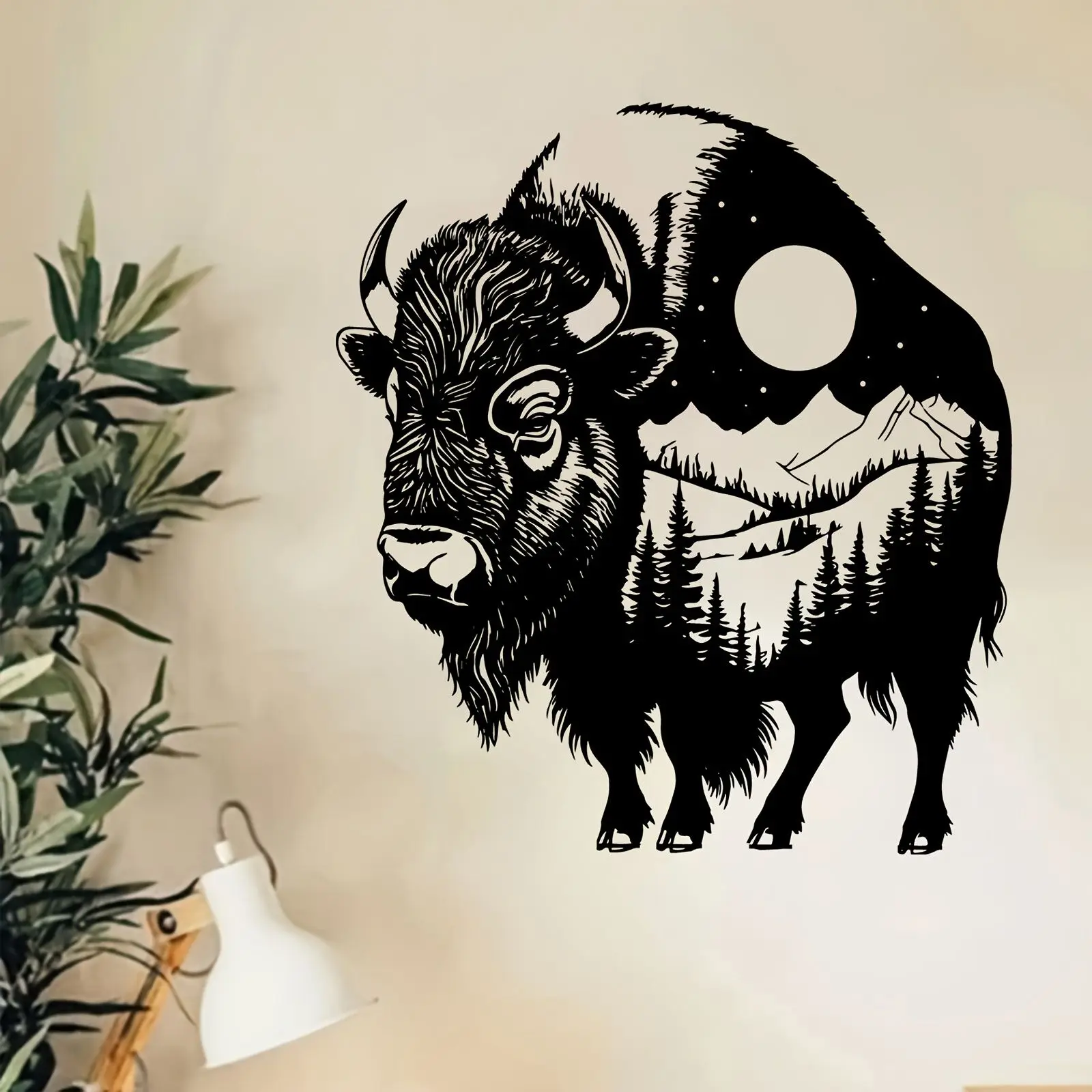 CIFBUY Metal Wall Art Forged Iron Bison Sculpture Home Garden Outdoor Weather Resistant Hanging Decor Display