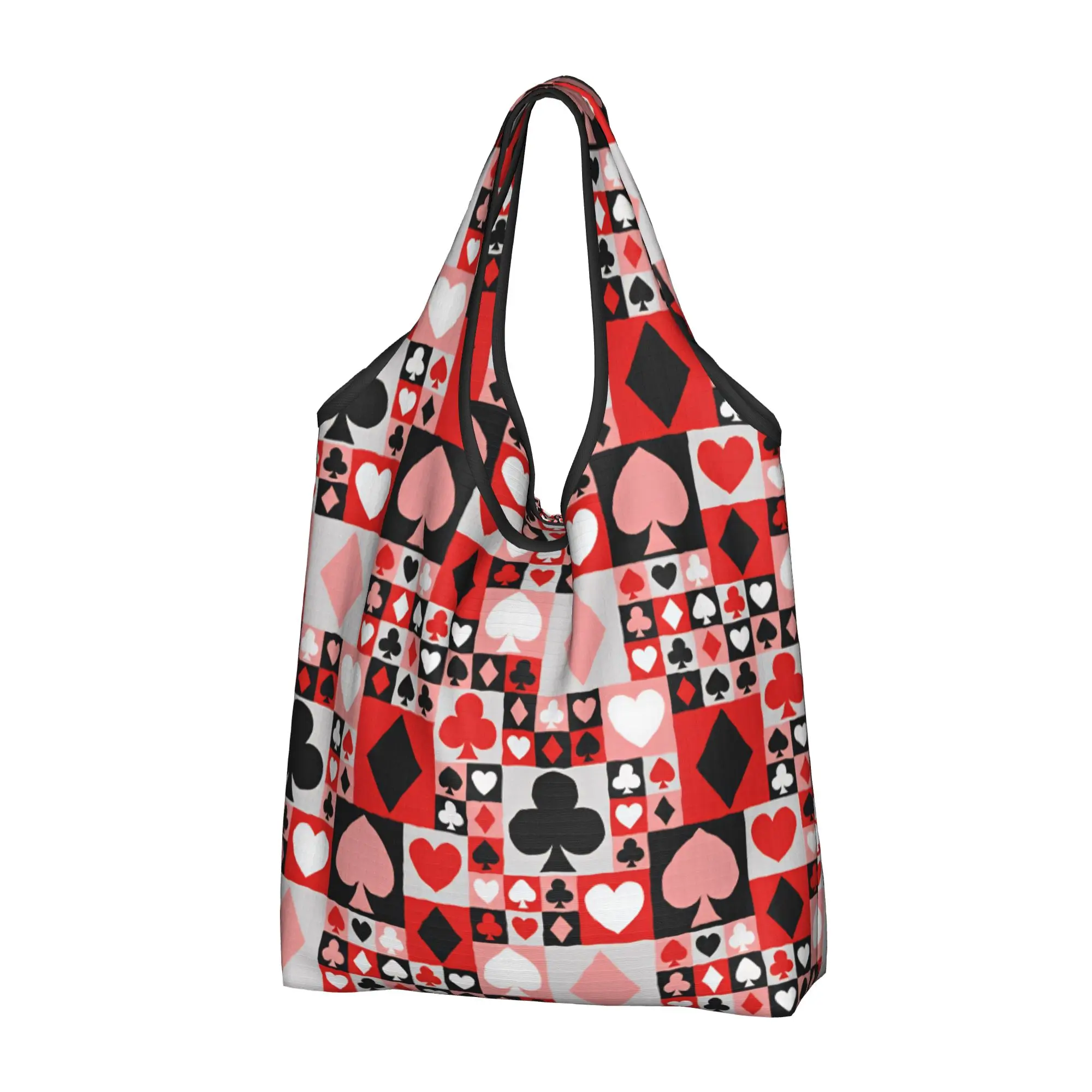 Reusable Hearts Clubs Poker Spades Diamonds  Shopping Bag Women Tote Bag Portable Geometric Collage  Grocery Shopper Bags
