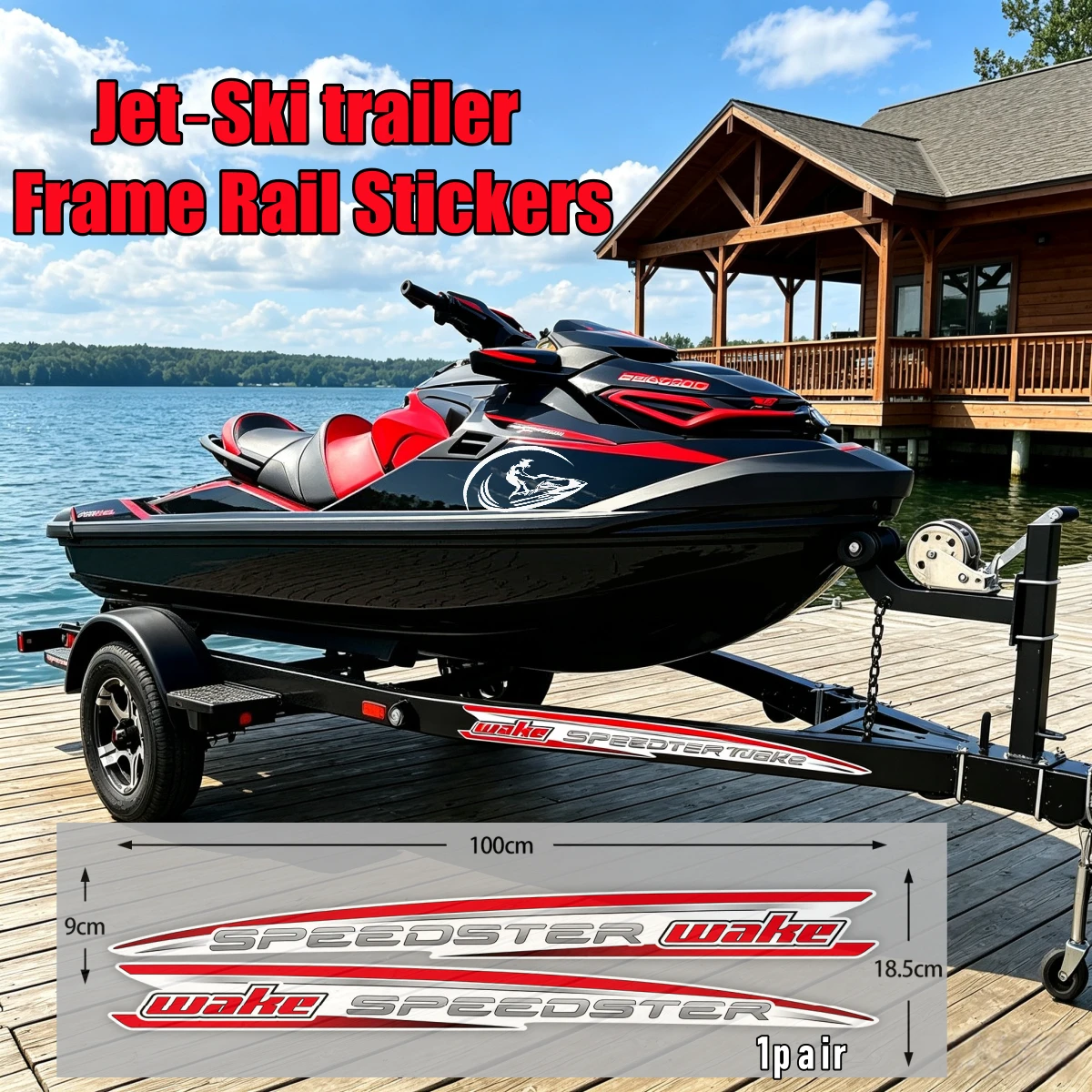 Single Jet‑Ski Trailer Frame Rail Stickers Speedster Wake Side Decal Waterproof Vinyl Sport Decor Sticker Accessories for Sedaoo