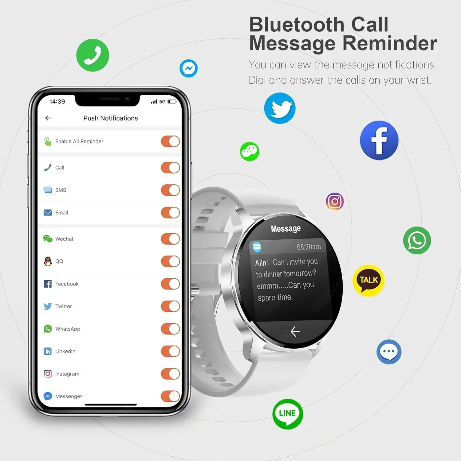 Montre intelligente étanche pour homme et femme, appel Bluetooth, tracker d'activité, moniteur de sommeil, tension artérielle, Android