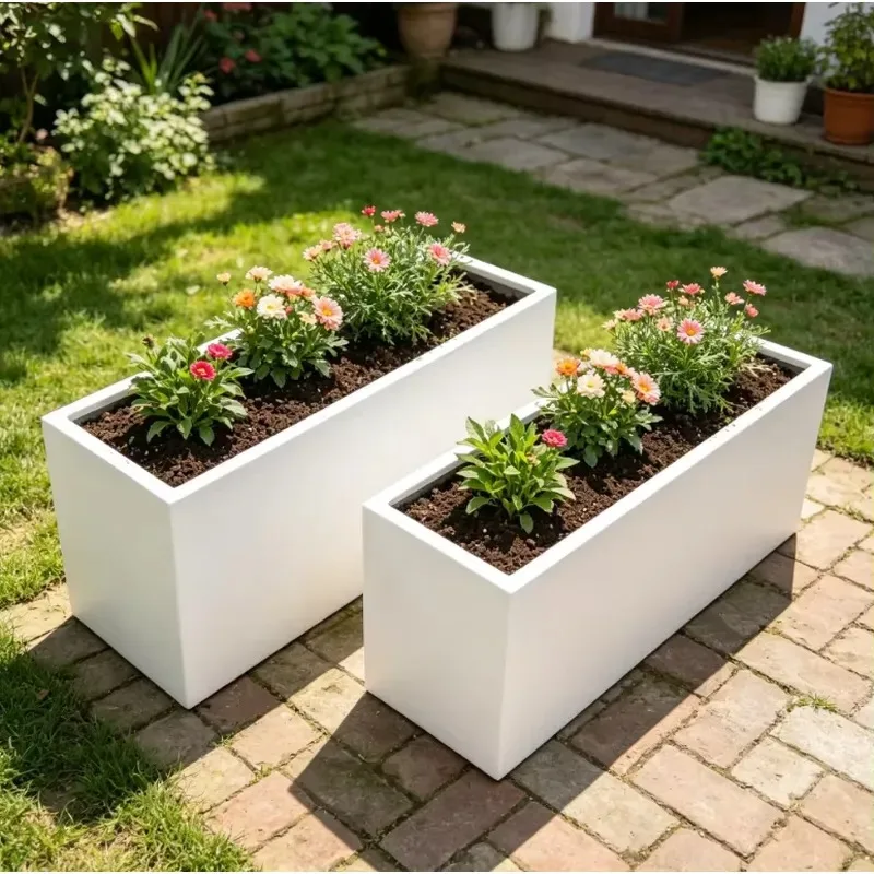 Custom Steel Flower Pot Garden Planting Box Metal White Rectangular Planter for Outdoor Indoor Decor