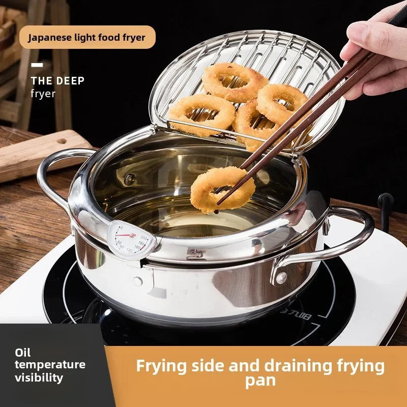 

Japanese 304 Stainless Steel Bottom Fryer Uncoated Tempura Fryer Household
