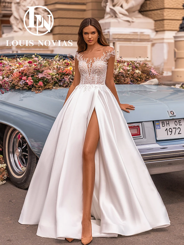 

LOUIS NOVIAS Свадебное платье в стиле бохо с глубоким v-образным вырезом, свадебное платье с кристаллами и вышивкой, трапециевидные платья невесты, Vestidos De Novia