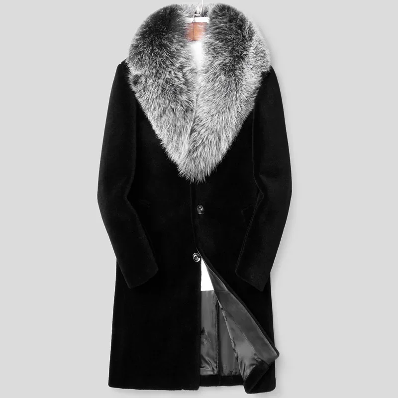 

Men Fur Coat Long Faux Fur Coat Fur Collar Long Sleeve Warm Luxury Brand Jackets Thick Windbreaker Windproof Outerwear New