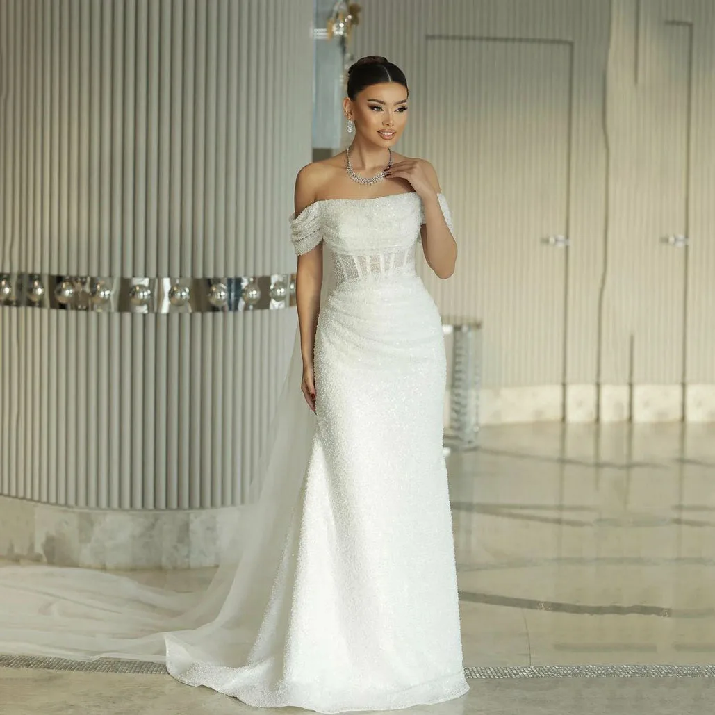 

Msikoods Customized Elegant Sequin Wedding Dress with Long Sleeves Bridal Dress Backless Sparkly Mermaid Formal Wedding Gown