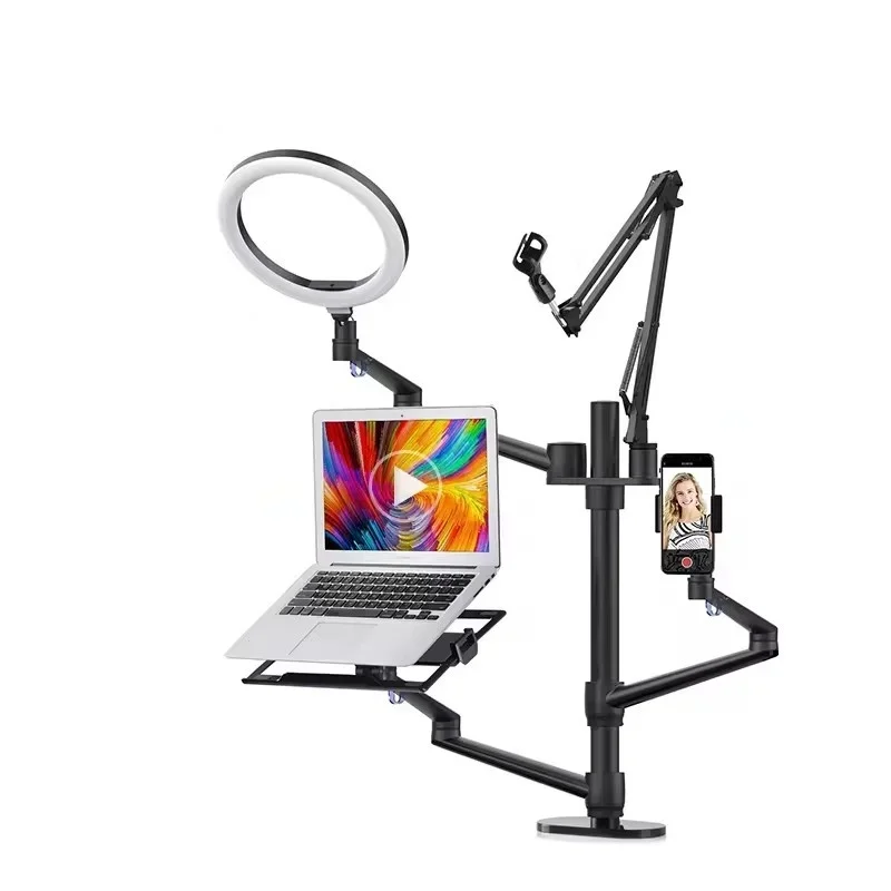 2024 new laptop tablet microphone stand desktop multi machine game  live streaming beauty and fill light stand bracket