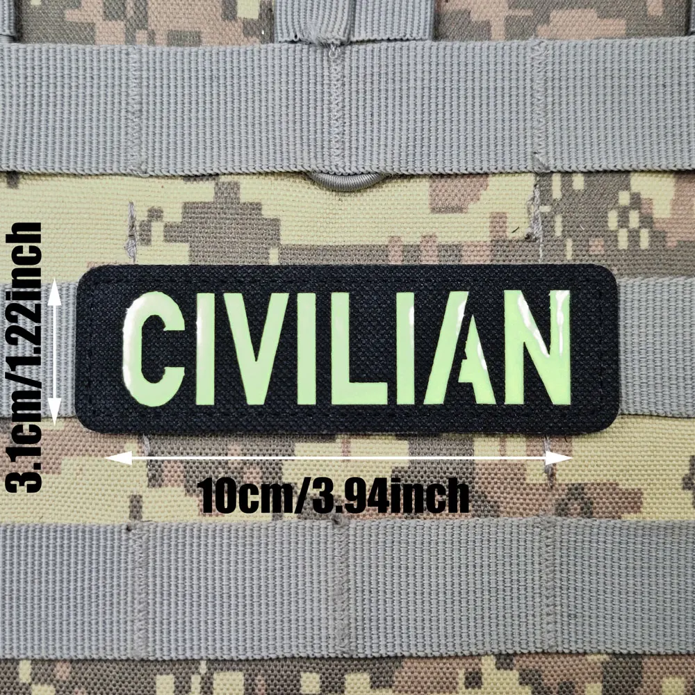 CIVILIAN Reflective Military Tactical Embroidered Patches Armband Backpack Badge with Hook Backing for Clothing