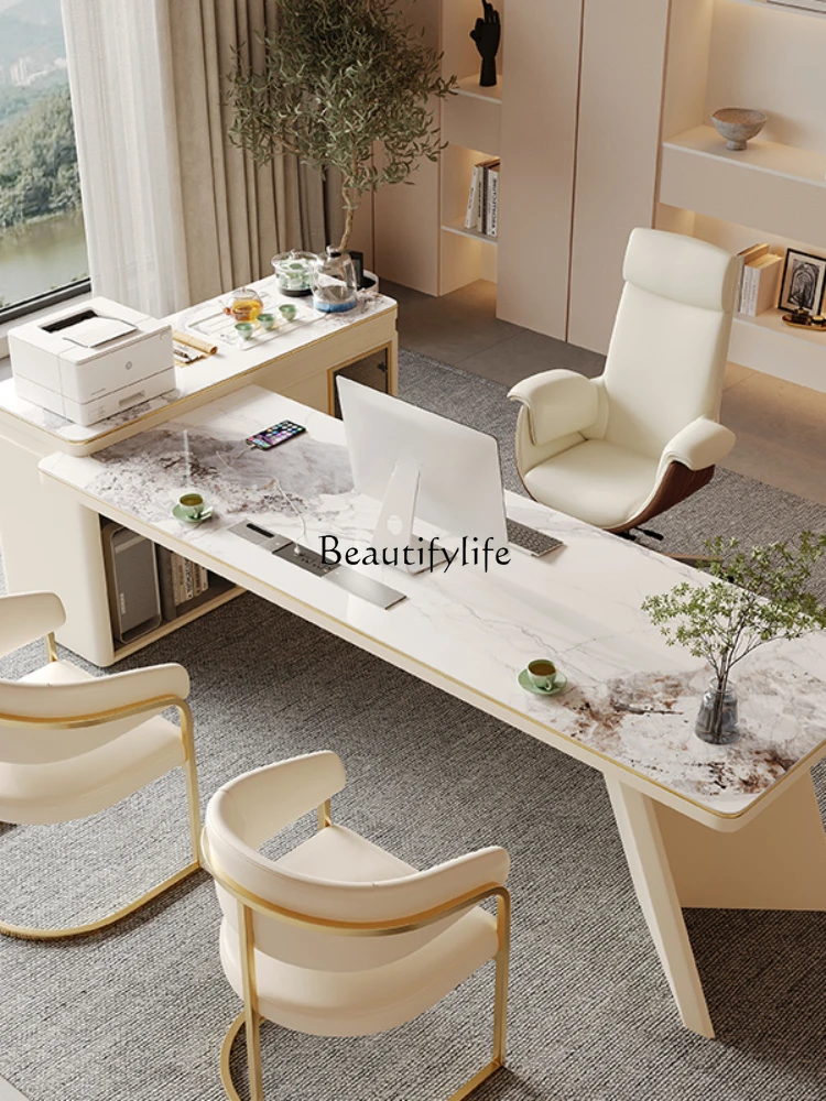 Italian light luxury rock slab integrated multi-functional modern simple desk writing desk