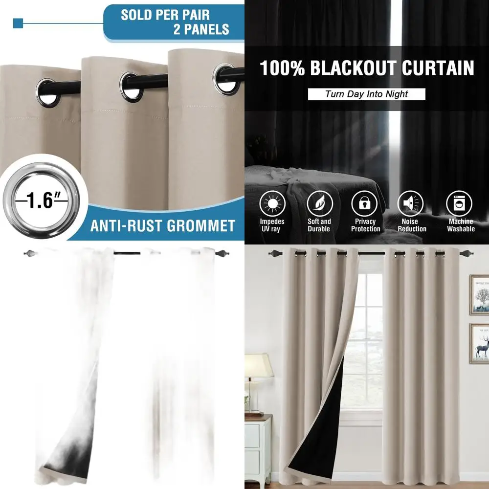 

Термоизолирующие светонепроницаемые шторы, длина 96 дюймов, полное затемнение, контроль тепла, комплект из 2 панелей, натуральный цвет