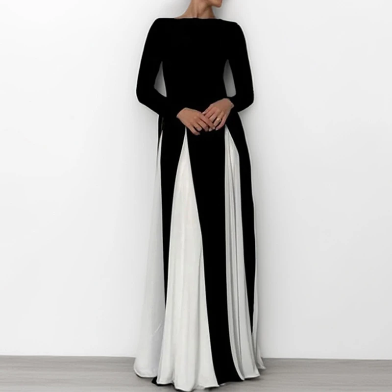 أسود أبيض متباين U الرقبة فستان بكتافة المرأة أنيقة بلا أكمام عارية الذراعين عالية سبليت ألف خط رداء 2025 عطلة جديدة Vestidos