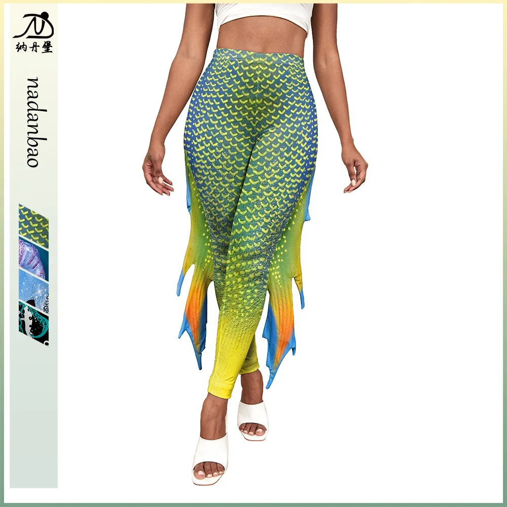 2024 New Style Hip Lifting Small Leg Women's Mermaid Tail Scale Fish Fin Printed Pants For Women