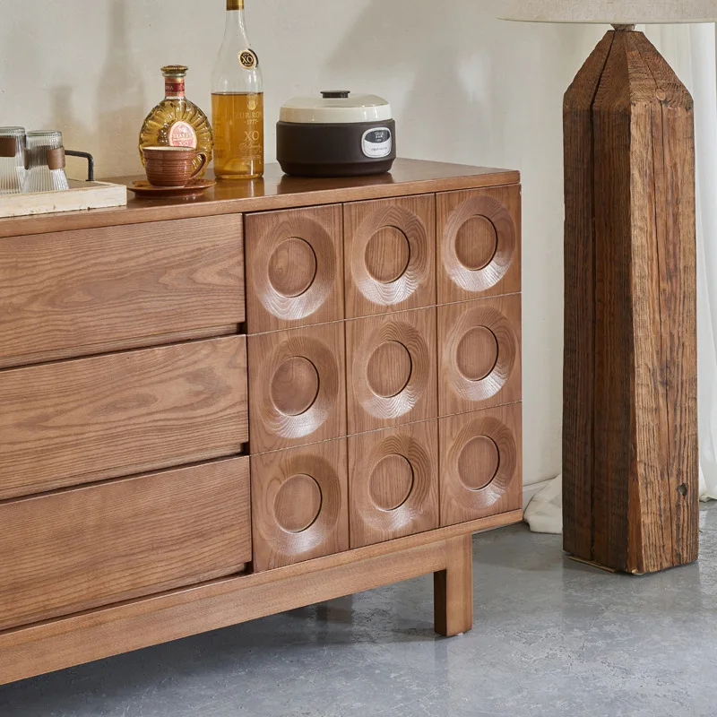 Wabi Side Cabinet Three Buckets Two Door Cabinet All Solid Wood Locker TV Cabinet B & B Medieval Entrance