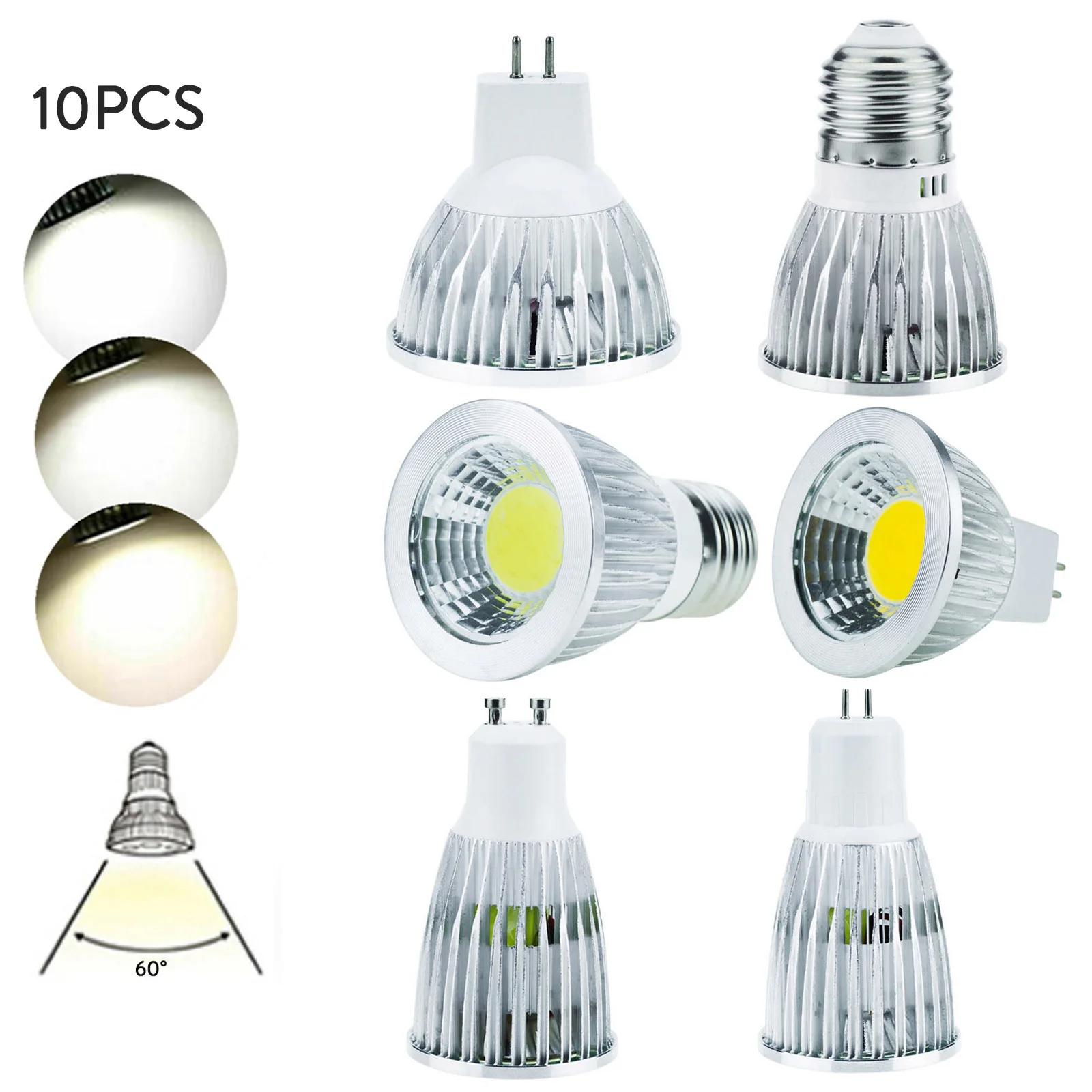 

10Pcs 6W 9W 12W Dimmable DC 12V 24V GU10 MR16 E27 E12 E14 B22 COB LED Spotlight Bulb Cold Warm White Low Voltage High Power Lamp