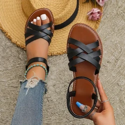 Women Casual Sandals 2025 New Summer Versatile Fashion Roman Shoes Women Comfortable Flat Bottomed Vacation Beach Sandals Women