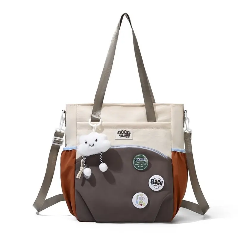 new Color Block Large Capacity School Bag Oxford Cloth Handheld Single Shoulder Bag girls Students Art Class Storage Bag