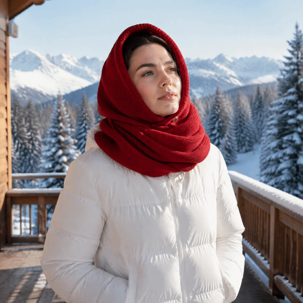 Simple Wool Blend Knitted Balaclava Hat Solid Color Warm Knitted Hooded Scarf Soft Beanie Ear Protection Hat Female/Girls