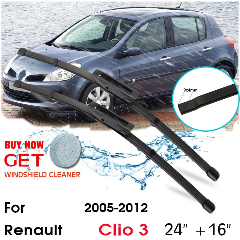 Car Blade Front Window Windshield Rubber Silicon Refill Wiper For Renault Clio Ⅲ 2005-2012 LHD / RHD 24