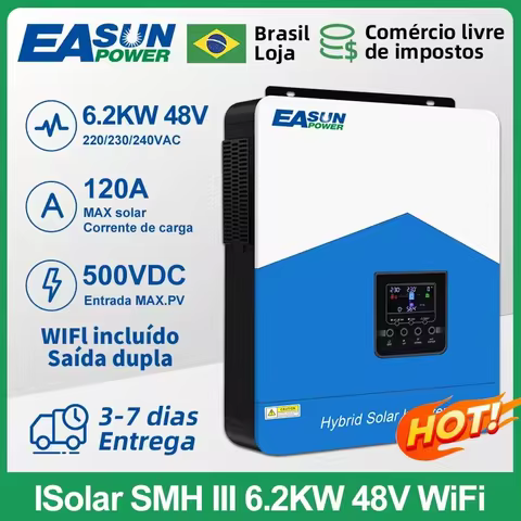 Easun 6.2KW 3.2KW solar inverter 48vDC 24VDC hybrid mppt 6200W pure sine wave hybrid charge controller 120A off grid On Grid